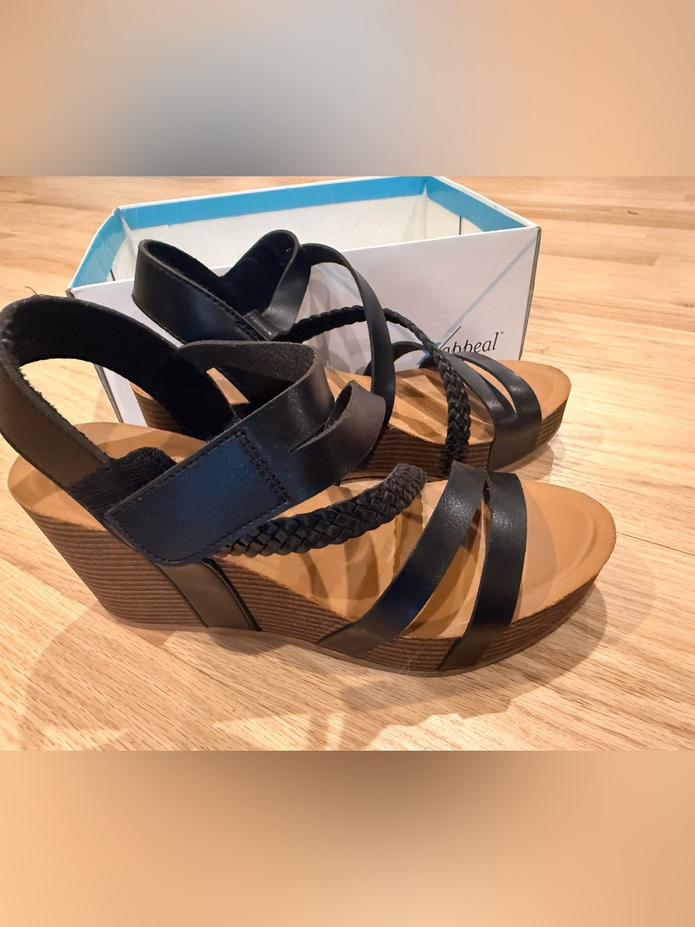NIB XAppeal Black Maggy Wedge Sandals -size 10